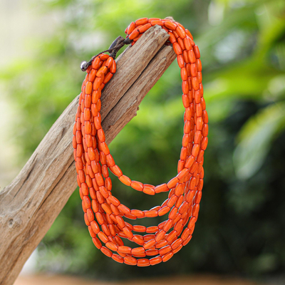 Wood beaded necklace, 'Glorious You in Orange' - Hand Crafted Beaded Wood Necklace from Thailand