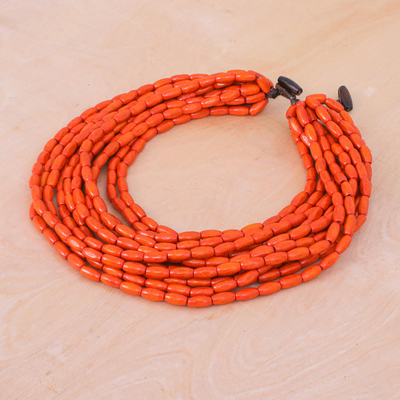 Wood beaded necklace, 'Glorious You in Orange' - Hand Crafted Beaded Wood Necklace from Thailand