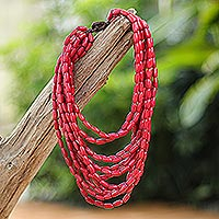 Wood beaded necklace, 'Glorious You in Red'