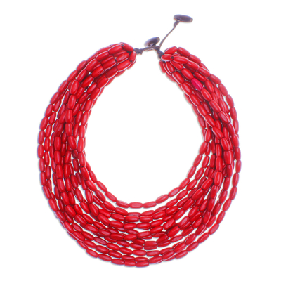 Wood beaded necklace, 'Glorious You in Red' - Hand Made Beaded Wood Multi-Strand Necklace