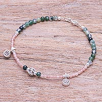 Sunstone and agate charm bracelet, 'Natural Mind in Pink' - Sunstone and Agate Beaded Charm Bracelet