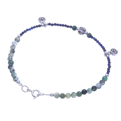 Lapis lazuli and agate charm bracelet, 'Natural Mind in Blue' - Lapis Lazuli and Agate Beaded Charm Bracelet