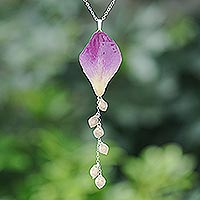 Collar colgante de pétalos de orquídea, 'Bloom Balloon in Purple' - Collar colgante de pétalos de orquídea hecho a mano