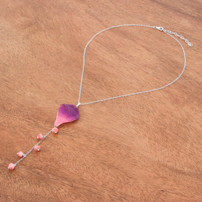 Halskette mit Orchideenblüten-Anhänger - Halskette mit Anhänger aus Sterlingsilber und Orchideenblüten