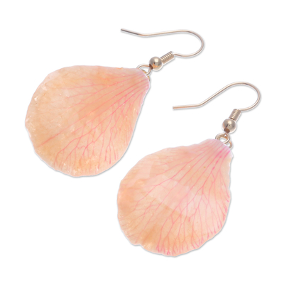 Gold-plated natural orchid petal dangle earrings, 'Summer Treat in Orange' - Gold-Plated Orange Orchid Petal Dangle Earrings