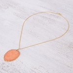 Gold-plated natural bougainvillea petal pendant necklace, 'Bougainvillea Love' - Gold-Plated Bougainvillea Petal Pendant Necklace