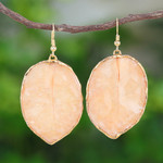 Gold-plated natural bougainvillea petal dangle earrings, 'Bougainvillea Love' - Gold-Plated Bougainvillea Petal Dangle Earrings