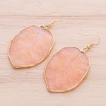 Gold-plated natural bougainvillea petal dangle earrings, 'Bougainvillea Love' - Gold-Plated Bougainvillea Petal Dangle Earrings