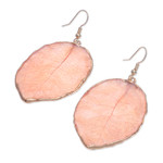 Gold-plated natural bougainvillea petal dangle earrings, 'Bougainvillea Love' - Gold-Plated Bougainvillea Petal Dangle Earrings