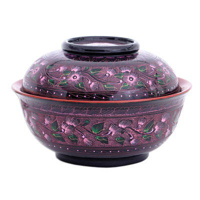 Decorative lacquerware bowl, 'Sweet Summer' - Hand-Painted Decorative Lacquerware Bowl
