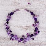 Amethyst and quartz beaded necklace, 'Violet Daydream' - Handmade Amethyst and Quartz Beaded Necklace
