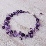Amethyst and quartz beaded necklace, 'Violet Daydream' - Handmade Amethyst and Quartz Beaded Necklace