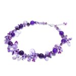 Amethyst and quartz beaded necklace, 'Violet Daydream' - Handmade Amethyst and Quartz Beaded Necklace