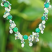 Multi-gemstone beaded necklace, 'Forest Daydream' - Hand Made Chalcedony and Prehnite Beaded Necklace