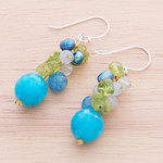 Multi-gemstone dangle earrings, 'Earth from Space' - Peridot and Cultured Pearl Dangle Earrings