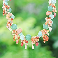 Multi-gemstone beaded necklace, 'Bright Garden' - Handcrafted Aventurine and Chalcedony Beaded Necklace