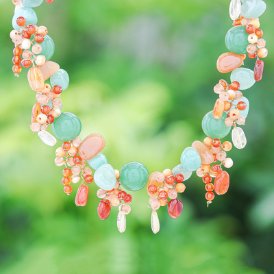 Multi-gemstone beaded necklace, 'Bright Garden' - Handcrafted Aventurine and Chalcedony Beaded Necklace