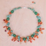 Multi-gemstone beaded necklace, 'Bright Garden' - Handcrafted Aventurine and Chalcedony Beaded Necklace