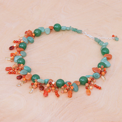 Multi-gemstone beaded necklace, 'Bright Garden' - Handcrafted Aventurine and Chalcedony Beaded Necklace