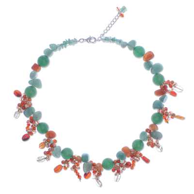 Perlenkette mit mehreren Edelsteinen - Handgefertigte Perlenkette aus Aventurin und Chalcedon