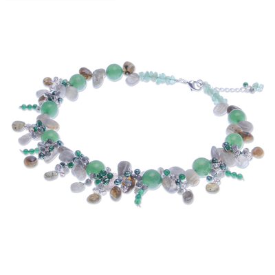 Multi-gemstone beaded necklace, 'Ancient Garden' - Thai Labradorite and Chalcedony Beaded Necklace