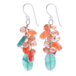 Carnelian and quartz dangle earrings, 'Bright Garden' - Carnelian and Quartz Beaded Dangle Earrings
