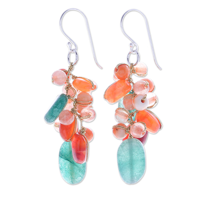 Carnelian and quartz dangle earrings, 'Bright Garden' - Carnelian and Quartz Beaded Dangle Earrings