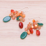 Carnelian and quartz dangle earrings, 'Bright Garden' - Carnelian and Quartz Beaded Dangle Earrings