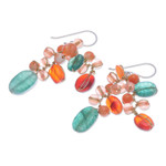Carnelian and quartz dangle earrings, 'Bright Garden' - Carnelian and Quartz Beaded Dangle Earrings