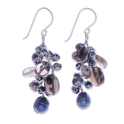 Cultured Pearl and Smoky Quartz Dangle Earrings