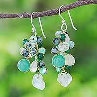 Prehnite and quartz dangle earrings, 'Green Countryside'