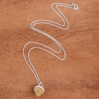 Rutilated quartz pendant necklace, 'Lovely Acorn in Yellow' - Sterling Silver and Quartz Pendant Necklace