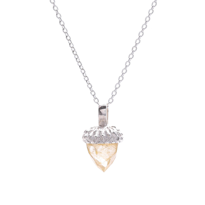 Quartz pendant necklace, 'Lovely Acorn in Yellow' - Sterling Silver and Quartz Pendant Necklace
