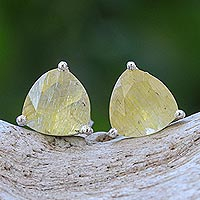 Rutilated quartz stud earrings, 'Glittery Night' - Sterling Silver and Rutilated Quartz Stud Earrings