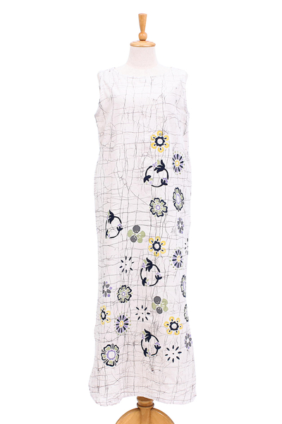 Vestido recto de algodón batik - Vestido largo de algodón batik con motivo floral