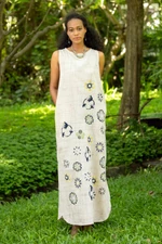 Batik cotton shift dress, 'Tender Growth' - Batik Cotton Floral-Motif Maxi Dress