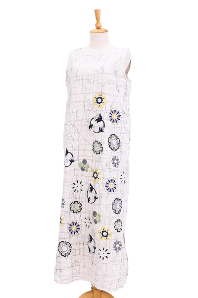 Batik cotton shift dress, 'Tender Growth' - Batik Cotton Floral-Motif Maxi Dress