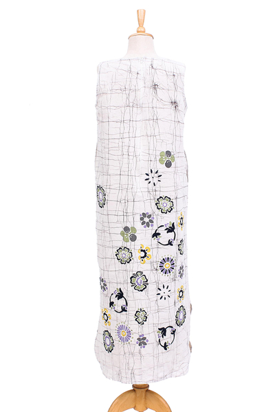 Batik cotton shift dress, 'Tender Growth' - Batik Cotton Floral-Motif Maxi Dress