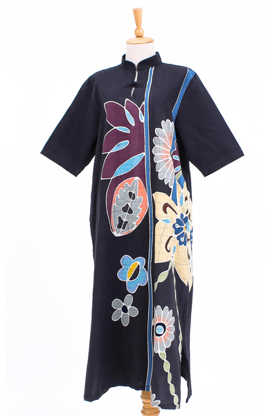Batik cotton shift dress, 'Relaxed Flora' - Batik Cotton Floral-Motif Shift Dress