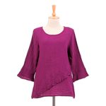 Cotton blouse, 'Mulberry Ruffles' - Asymmetrical Cut Burgundy Cotton Gauze Blouse