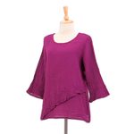Cotton blouse, 'Mulberry Ruffles' - Asymmetrical Cut Burgundy Cotton Gauze Blouse