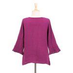 Cotton blouse, 'Mulberry Ruffles' - Asymmetrical Cut Burgundy Cotton Gauze Blouse