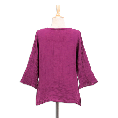 Cotton blouse, 'Too Cool in Burgundy' - Asymmetrical Cut Burgundy Cotton Gauze Blouse