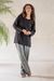 Cotton blouse, 'Modern Look in Black' - Long-Sleeve Cotton Gauze Blouse from Thailand (image 2b) thumbail