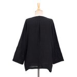 Cotton blouse, 'Modern Look in Black' - Long-Sleeve Cotton Gauze Blouse from Thailand