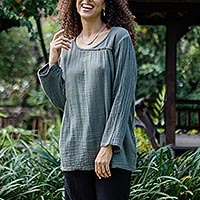 Featured review for Cotton blouse, Modern Look in Grey