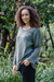 Cotton blouse, 'Modern Look in Grey' - Sage Grey Cotton Double Gauze Blouse (image 2b) thumbail