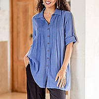 Featured review for Cotton shirt, Periwinkle Pintucks