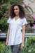 Cotton blouse, 'White Flair' - Buttoned Cotton Gauze Blouse with Short Sleeves (image 2c) thumbail