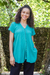 Cotton blouse, 'Sea Green Flair' - Cotton V-Neck Blouse with Coconut Shell Buttons (image 2c) thumbail